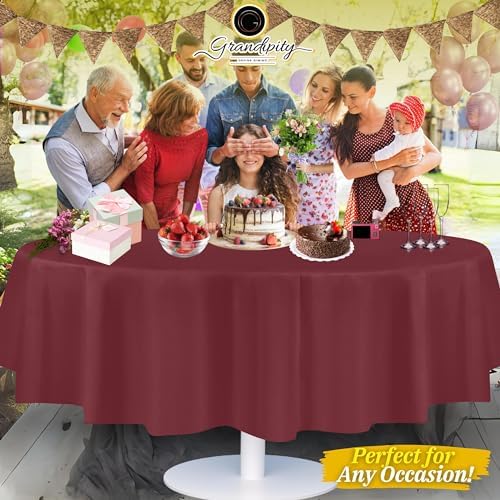 Grandipity Plastic Table Cloth Disposable 12 Pack 84" Round Burgundy - Image 6