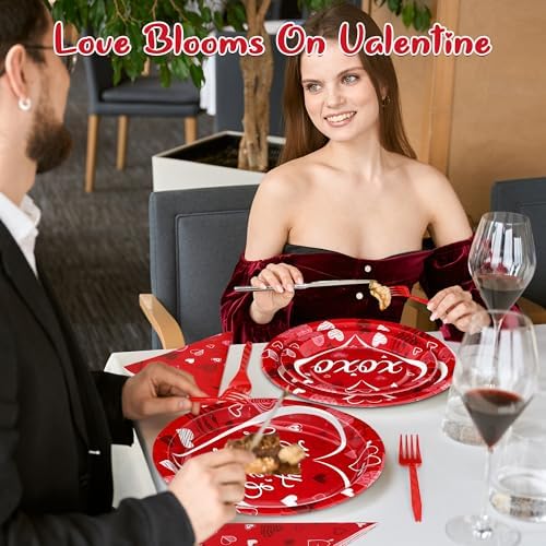 QZYL 24 Sets Valentines Plates and Napkins, Disposable Paper Round Valentine Party Supplies, 9" and 7" Red Valentines Plates Sets, Love Table Decorations Galentines Dinnerware for Romantic Festivals - Image 7