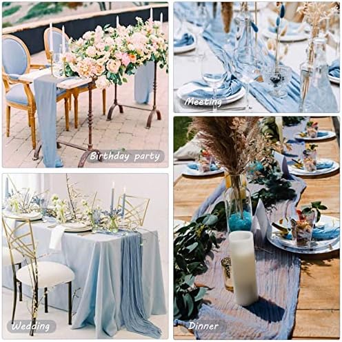 35x72 Inch Dusty Blue Cheesecloth Table Runner Boho Wedding Party Decor - Image 6