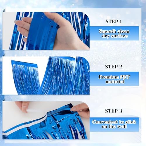 Breling 4 Pcs Blue Ceiling Fringe Curtains, Metallic Foil Drapes, 15 ft - Image 3