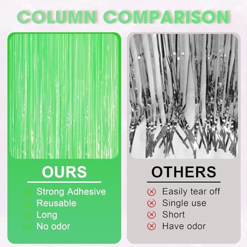 Voircoloria Pastel Green Foil Fringe Backdrop Curtains,3.3x8.2ft, 3 Pack - Image 4