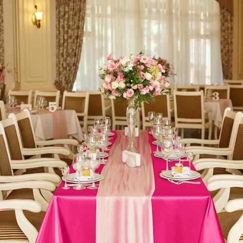 TURSTIN 1 Pack Hot Pink Satin Tablecloth 102 x 58 Inch Overlay Table Cover - Image 7