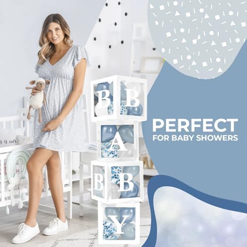 44-Pc Baby Shower Boxes & Balloons, Gender Reveal - Dusty Blue & White - Image 5