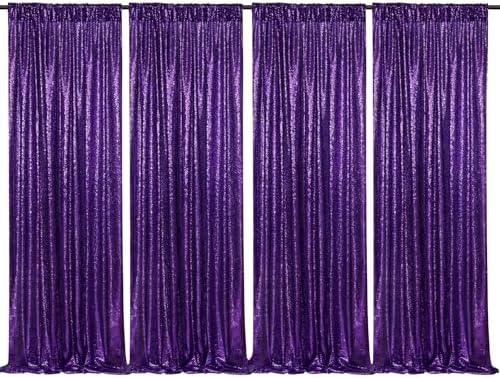 Purple Sequin Backdrop 4 Panels 2FTx8FT Glitter Party Photo Background by QueenDream