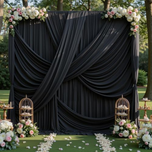 10x12 ft Black Backdrop Curtains for Weddings Parties, Birthdays and Photos by PartyVillage