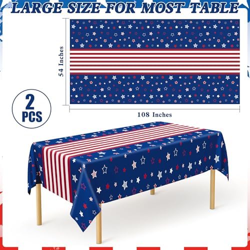 QZYL 2 Pack 4th of July Tablecloth, 54" x 108" American Plastic Table Cover, Disposable Red White Blue Tablecloths Fourth of July Table Cloth, Patriotic Party Supplies Independence Day Decorations - Image 2