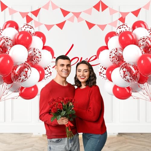 60pcs 12inch Red and White Balloons with Confetti Balloons - Image 6