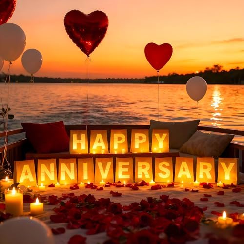Happy Anniversary Light Up Letters, Include Light up Letters, with Tea Lights Candles, Latex Balloons, Aluminum Balloons and Rose Petals, Anniversary and Valentines' Day Decorations for Women - Image 5