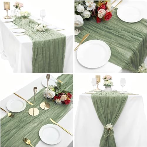 12 Pack Sage Green Cheesecloth Table Runner, 10FT Boho Gauze Green Cheese Cloth Table Runner 35 x120 Inch Semi Sheer Long Runner for Table Wedding Party Banquet Baby Shower Birthday - Image 5