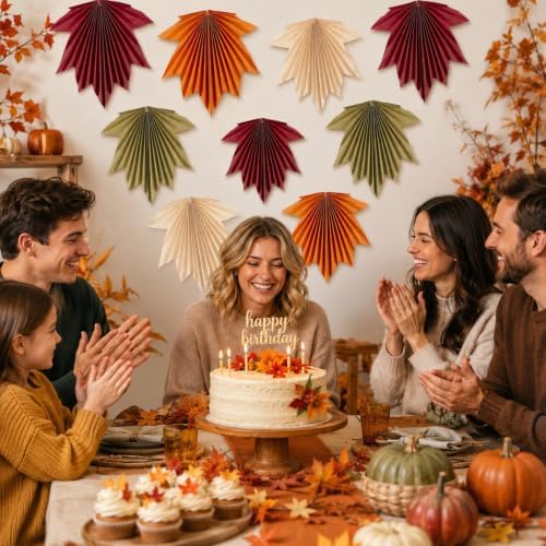 Whaline 12 Pcs Fall Party Fan Decorations Maple Leaves Hanging Paper Fans Autumn Color Hanging Ornament for Thanksgiving Birthday Baby Shower Holiday Party Supplies - Image 5