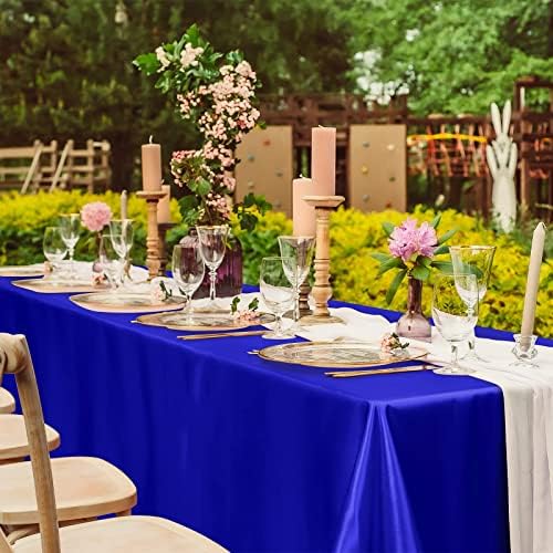 TURSTIN 4 Pack Royal Blue Satin Tablecloth 102 x 58'' Overlay Table Cover - Image 6