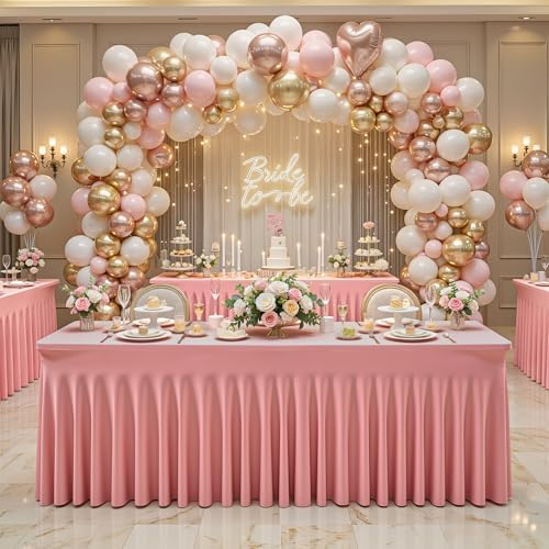 Wish Care 6 Pack Dusty Rose Spandex Table Clothes for 8 Foot Rectangle Tables, 8FT Wrinkle Free Fitted Tablecloths Ruffles Design Table Cloth for Party, Banquet, Wedding and Events - Image 3