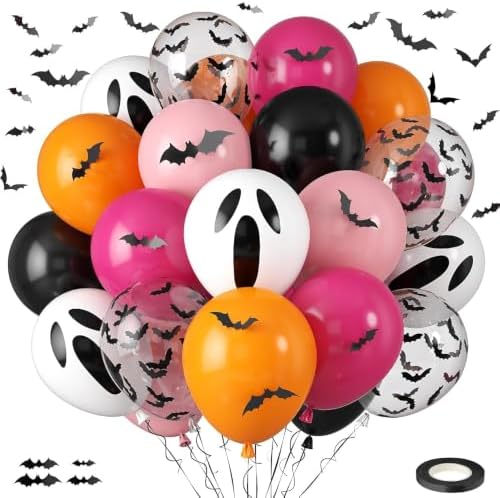 Halloween Balloons, Orange Pink Ghost Balloons for Halloween Birthday Party by Saxuxu