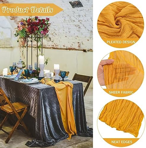 Mustard 10FT Cheesecloth Table Runner Boho Gauze Fabric Table Runner Rustic Sheer Runner for Wedding Bridal Baby Shower Birthday Party Boho Table Decor（1 Pack Mustard） - Image 2
