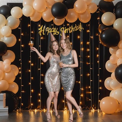 Black Backdrop Curtain with Lights String for Parties,10x10FT Wrinkle Free Black Drapes Wedding Photo Backdrop Curtains for Baby Shower Birthday Ceremony Reception Home Party Decorations - Image 6