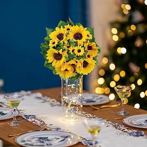 BLOSMON Sunflower Artificial Flowers Ball - 2 Pcs Fake Sunflower Flowers CenterPieces Decoration for Wedding Table Silk Kissing Floral Arrangements for Home Party Event DIY Decor - Image 2