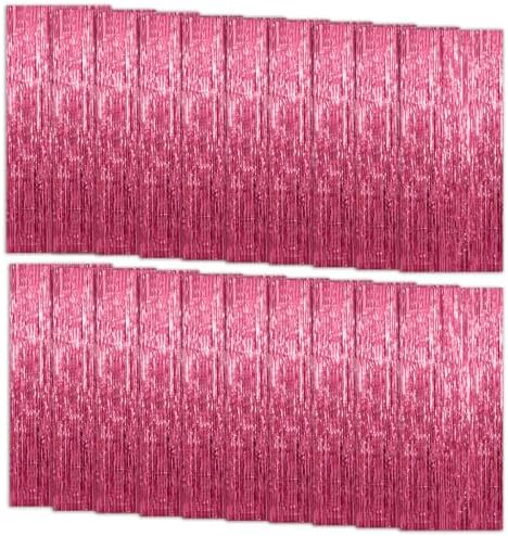 20 Pack Foil Curtain Backdrop Pink Metallic Tinsel Foil Fringe Curtains Photo Booth Props for Birthday Wedding Engagement Baby Shower Bachelorette Christmas Holiday Celebration Party Decorations by KEJ