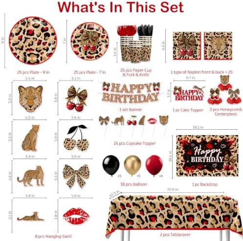 208PCS wellspar Cheetah Print Birthday Decorations Tableware Set, 25 Guests - Image 2
