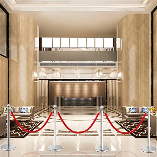 Ferraycle 8 Pcs 2026 Wedding Stanchions and Velvet Ropes Set, Silver - Image 6
