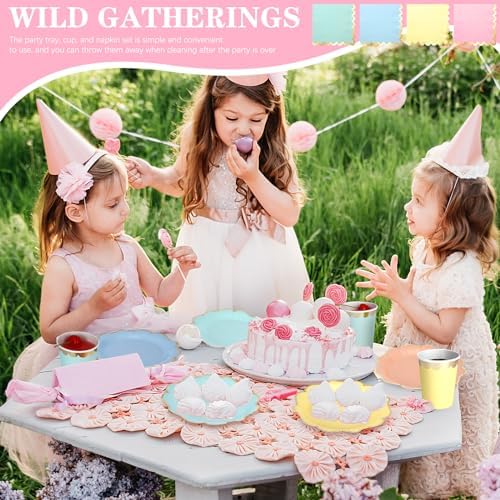 Yaomiao 168 Pcs Pastel Party Supplies Princess Plates and Napkins Serves 24 - Image 6