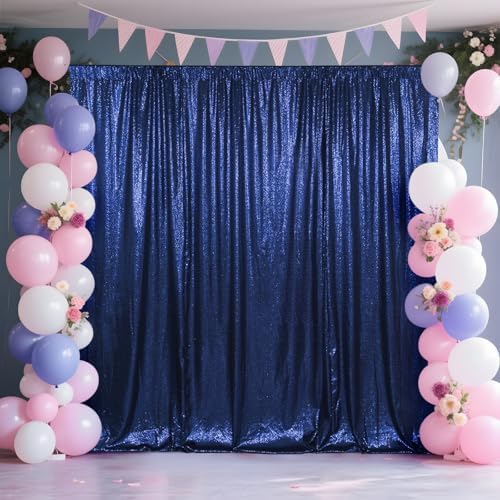SquarePie 8x8ft Navy Blue Sequin Backdrop, High Density Non-Transparent Glitter Curtain for Photography, Birthday, Wedding Party Decorations, Thick Solid Background with 4" Rod Pocket, 1 Panel - Image 2