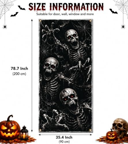 Halloween Door Banner 90 x 200 cm Polyester Hanging Door Cover, Skeleton Theme Front Door Decoration for Porch Entryway Wall Indoor Outdoor Seasonal Home Decor - Image 2