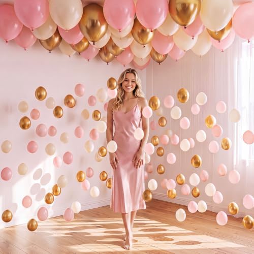 Thenshop Pink and Gold 220 Pcs Balloons with String Party Decorations - Image 2