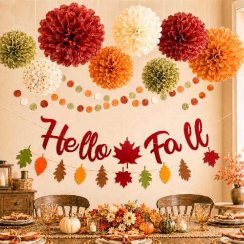 Fall Party Decorations Felt Hello Fall Leaves Garland Bnner for Home Office by Unknown
