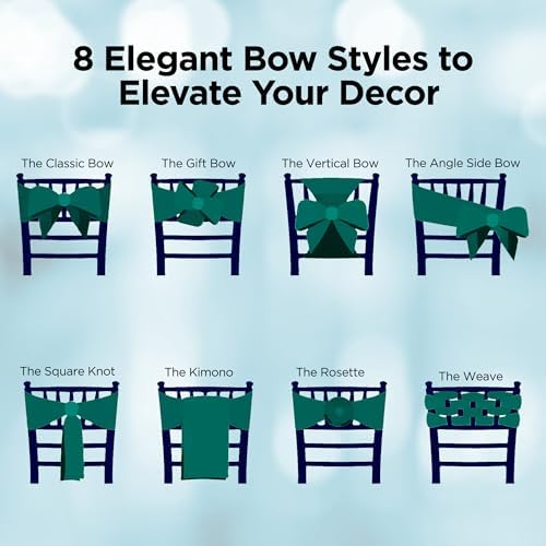 Leading Linens 1 pc Hunter Green 108"x8" Satin Bow Sash Chair Cover Decor - Image 5