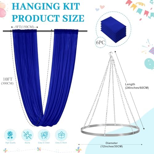 Silver Wedding Ceiling Drapes Hanging Kit Blue Ceiling Drapes 6 Panels 5x10ft with 12 Inch Ceiling Draping Hoop Ceiling Draping Fabric Sheer Ceiling Drapes for Wedding Ceremony Party Decor - Image 3