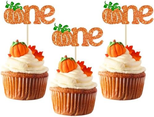 24Pcs Pumpkin One Cupcake Toppers Glitter Fall Theme 1st Birthday Cupcake Picks Pumpkin Themed Baby Shower First Birthday Thanksgiving Party Cake Decorations Supplies by Ephlyn