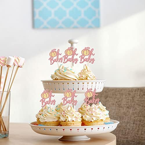 24Pcs Oh Baby Cupcake Toppers Rose Gold Glitter Pumpkin Birthday Baby Shower Party Decorations Cake Picks Fall Babyshower Cupcake Decorations - Image 4