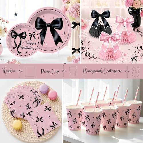 213pcs Pink and Black Bow Birthday Decorations, Serves 25 - Image 5