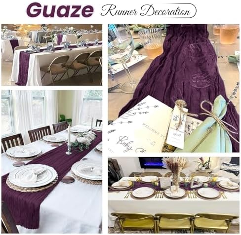 16 Pack Dark Purple Cheesecloth Table Runner 20 x 120 inch Gauze Table Runners 10 FT Long,Semi Sheer Boho Cheese Cloth Fabric Table Runner Bulk for Party,Wedding,Baby Shower,Bridal Shower Decoration - Image 4