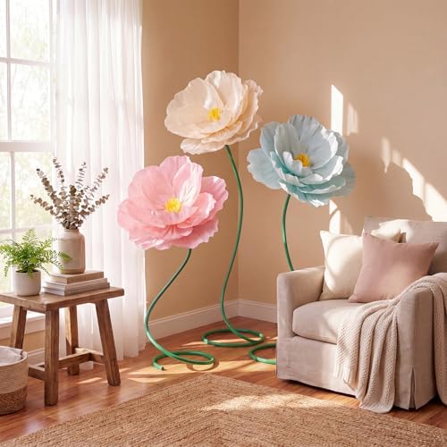3 Pcs 5ft Large Paper Mix Color Poppy Flower Giant Artificial Poppy - Image 5