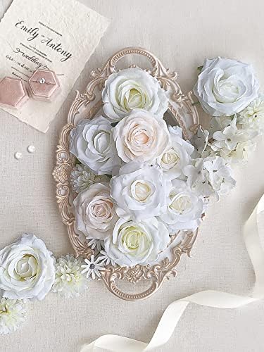 FACINOC Roses Artificial Flowers White Bouquet Fake Flower with Stems Combo - Image 3