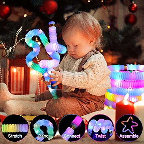 Light Up Glow Sticks Fidget Pop Tubes, 24 Pack Glow in The Dark Party Supplies Toddler Sensory Toys, Glow Stick Thanksgiving Christmas Party Favors Party Pack Gifts for Kids - Image 5