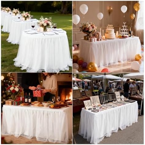 THARAHT Tulle Table Skirt 14FT 420CM Long for Rectangle Tables Round Tables Ruffle Desk Skirt for Princess Girls Birthday Party Cake Dessert Decorations Table Skirt - Image 6
