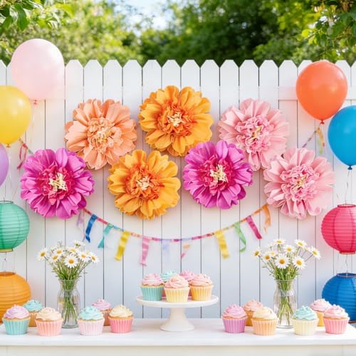 SUNBEAUTY 6PCS Hot Pink and Orange Paper Flowers 12 Inch Large Tissue Paper Flowers Decorations for Wall Giant Crepe Paper Flowers for Girl Women Birthday Office Classroom Bridal Wedding Backdrop - Image 5