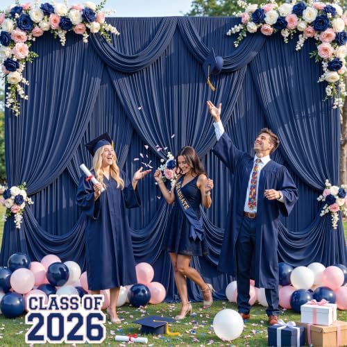 10 Panels Navy Blue Backdrop Curtain for Parties Wrinkle Free Photo Curtains Backdrop Drapes Fabric Decoration for Wedding Birthday Party Baby Shower 50ft(W) x 10ft(H) - Image 3