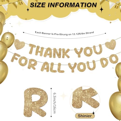 Fulmoon Pre Strung Thank You for All You Do Glitter Banner, Champagne Gold - Image 2