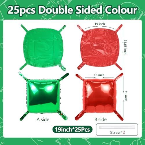 NISOCY 25PCS Red and Green Square Foil Balloons Wall Backdrop - Image 2