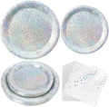 Silver Iridescent Party Plates and Napkins, 75 Pcs Party Decorations Set by Unknown