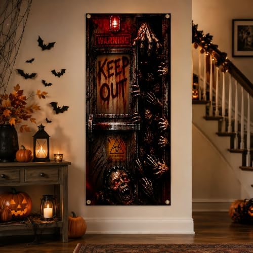Halloween Horror Door Banner 35.4 x 78.7 Inch Polyester Door Cover, Creepy Quarantine Door Entrance Decoration for Front Door Porch Entryway Haunted House Seasonal Home Decor - Image 6