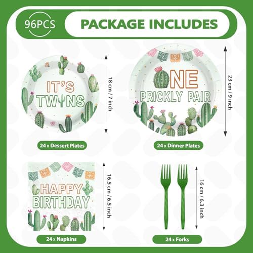 96Pcs Mexican Cactus Twins 1st Birthday Decorations Serves 24 - Image 5