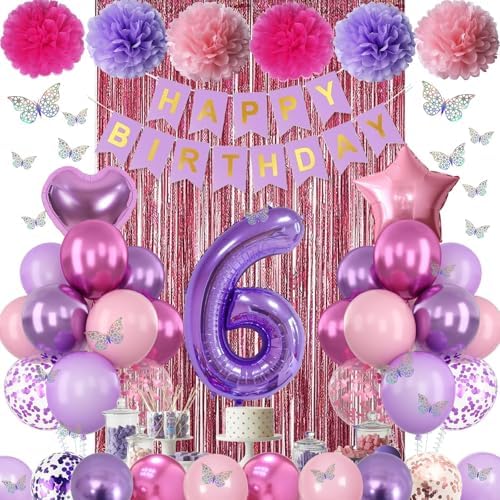Pink Purple 6th Birthday Party Decoration for Girls Number 6 Princess Decor - Image 2