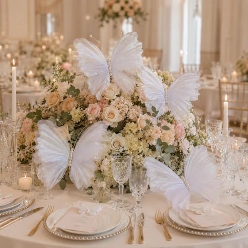 8 Pcs Large Butterfly Decorations, 3D White Silk Butterflies Wall Decor, 20 Inch Big and 12 Inch Small Hanging Butterflies for Wedding, Baby Shower, Birthday Party, Nursery and Centerpieces - Image 5