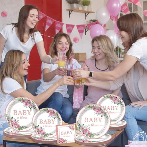 gisgfim 50 Guests Baby in Bloom Party Supplies Baby In Bloom Floral Plates and Napkins Plastic Forks Girl Floral Tableware Pink Flower Paper Plates for Birthday Party 200PCS - Image 6