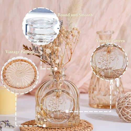 UPBUD Amber Gold Glass Bud Vases Set of 5, Small Vases for Flowers - Image 5