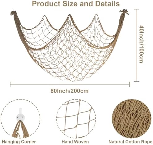 Fishing Net Decor for Party, 80x40'' Brown Fish Nets Halloween Decorations - Image 2